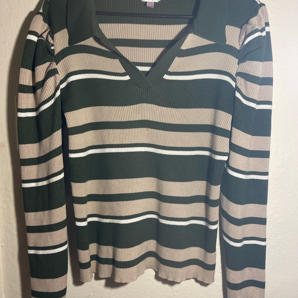 No Boundaries Green and Tan Striped Sweater